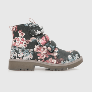 Botin para niña niña tres velcros floral print negro
