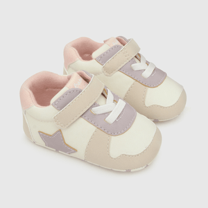 Zapatilla para niña off white niña con aplicación de glitter con velcro y de caña media blanca