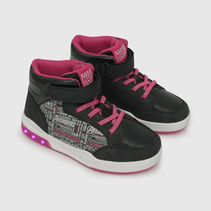 Zapatilla para niña luces alta velcro elastico marvel negra