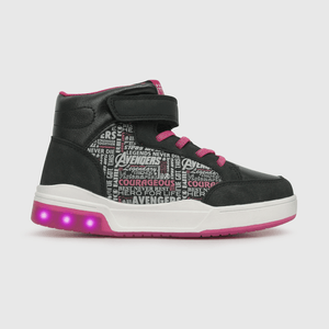 Zapatilla para niña luces alta velcro elastico marvel negra