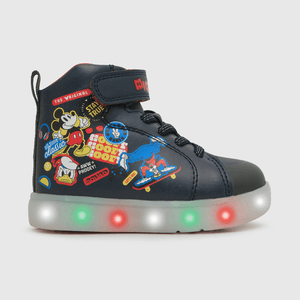 Zapatilla para niño luces velcro elastico mickey y amigos azul