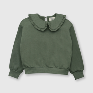 Polerón de niña cuello bobo verde musgo