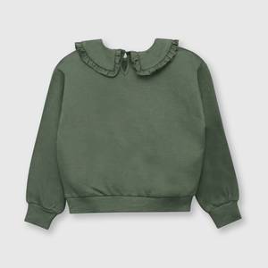 Polerón de niña cuello bobo verde musgo