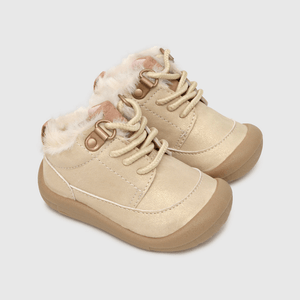 Botin para niña niña con fur y cordones de caña media beige
