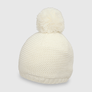 Gorro de bebé niña de lana con mitones off white