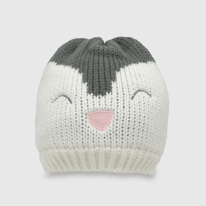 Gorro baby de bebé niña de lana pingüino off white