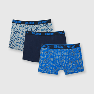 Boxer de niño de algodón elsaticado 3 pack azulino