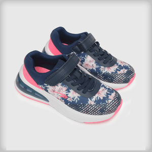 Zapatilla de niña deportiva estampada flores azul / blue