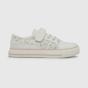 Zapatilla de niña urbana estampada flores off white