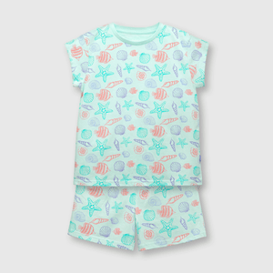 Pijama de niña de algodón aqua